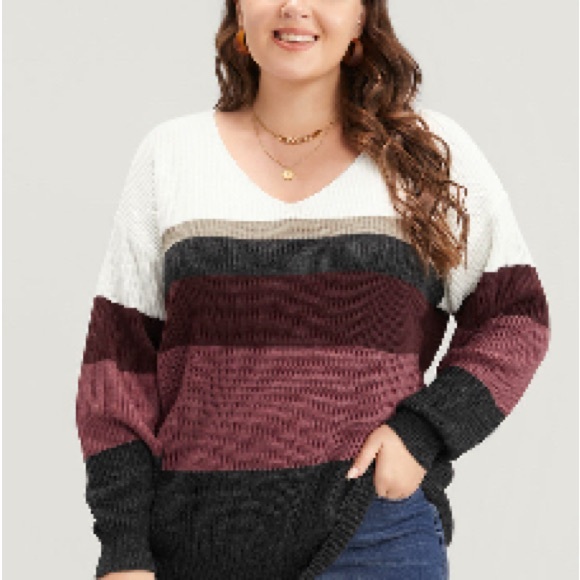 BloomChic V-Neck Sweater - Cream, Brown, Black, Red - Picture 4 of 4